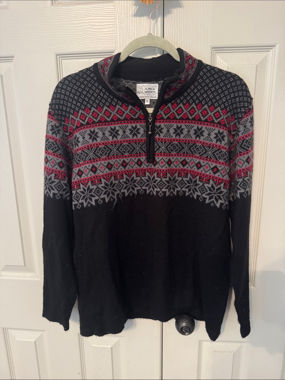 Men’s Black Fair Isle Quarter-Zip Sweater by Alpaca Sports
